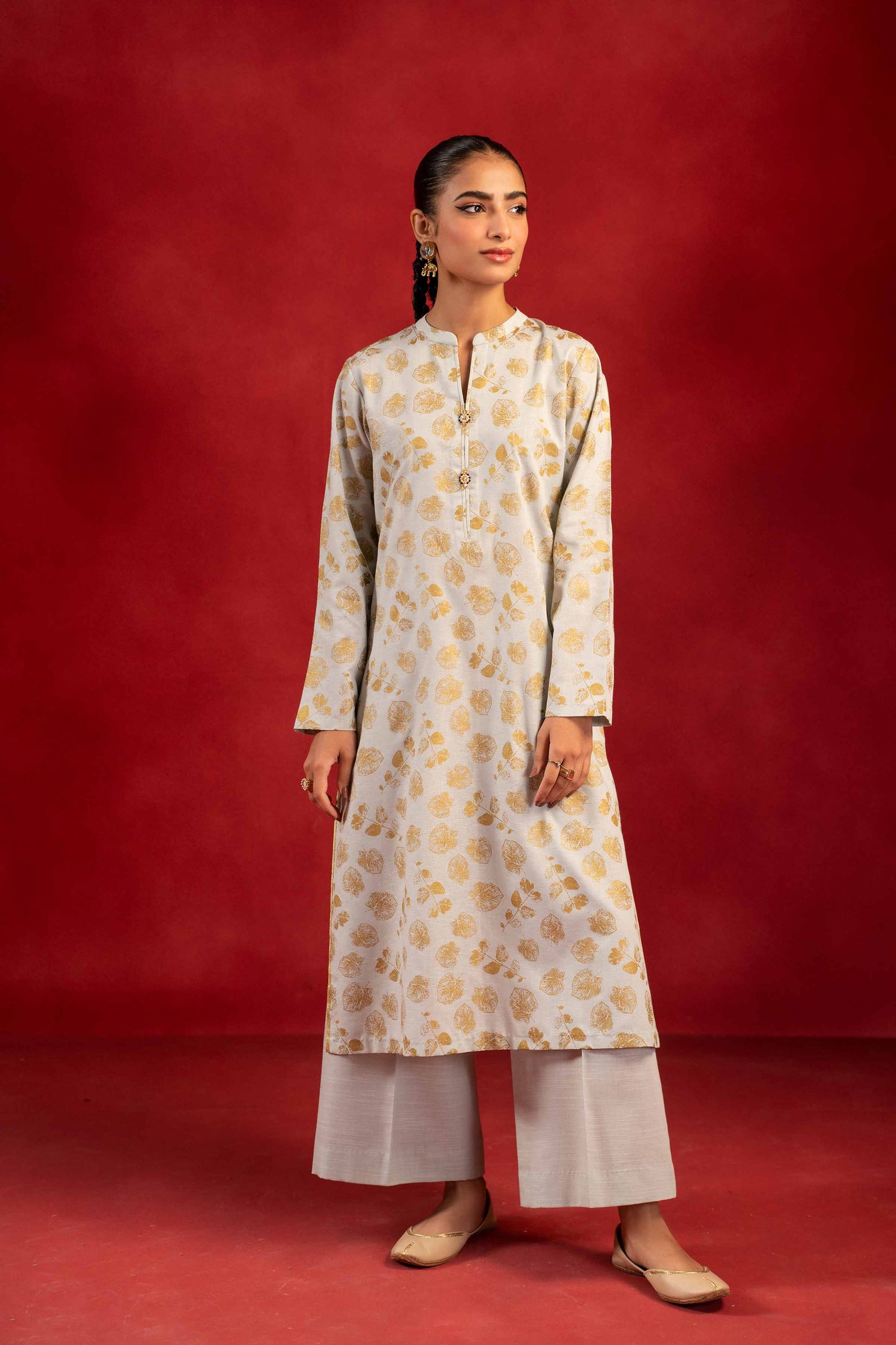 Nishat Linen - 1 Piece - Gold Printed Loose Fabric - 42304136