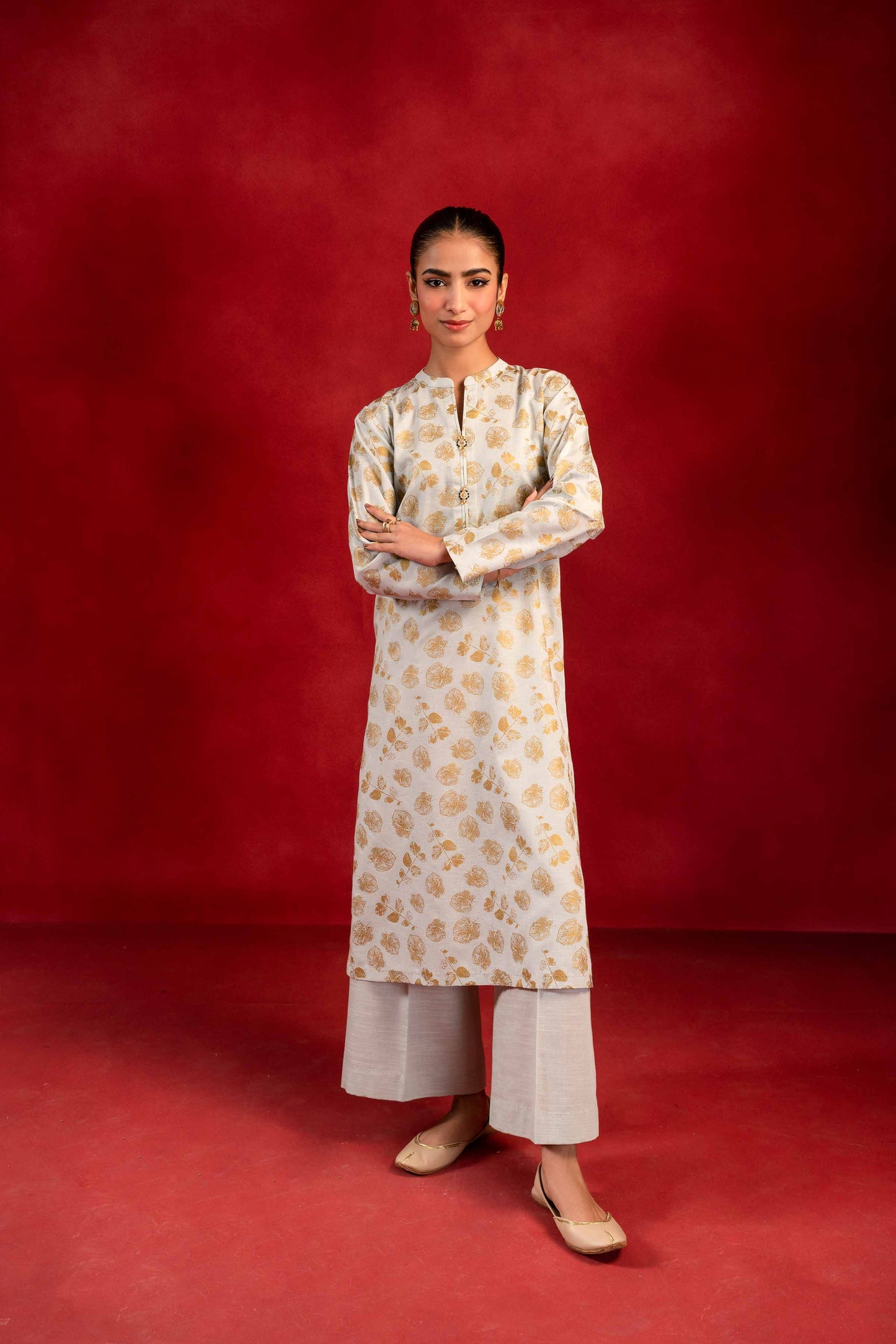 Nishat Linen - 1 Piece - Gold Printed Loose Fabric - 42304136