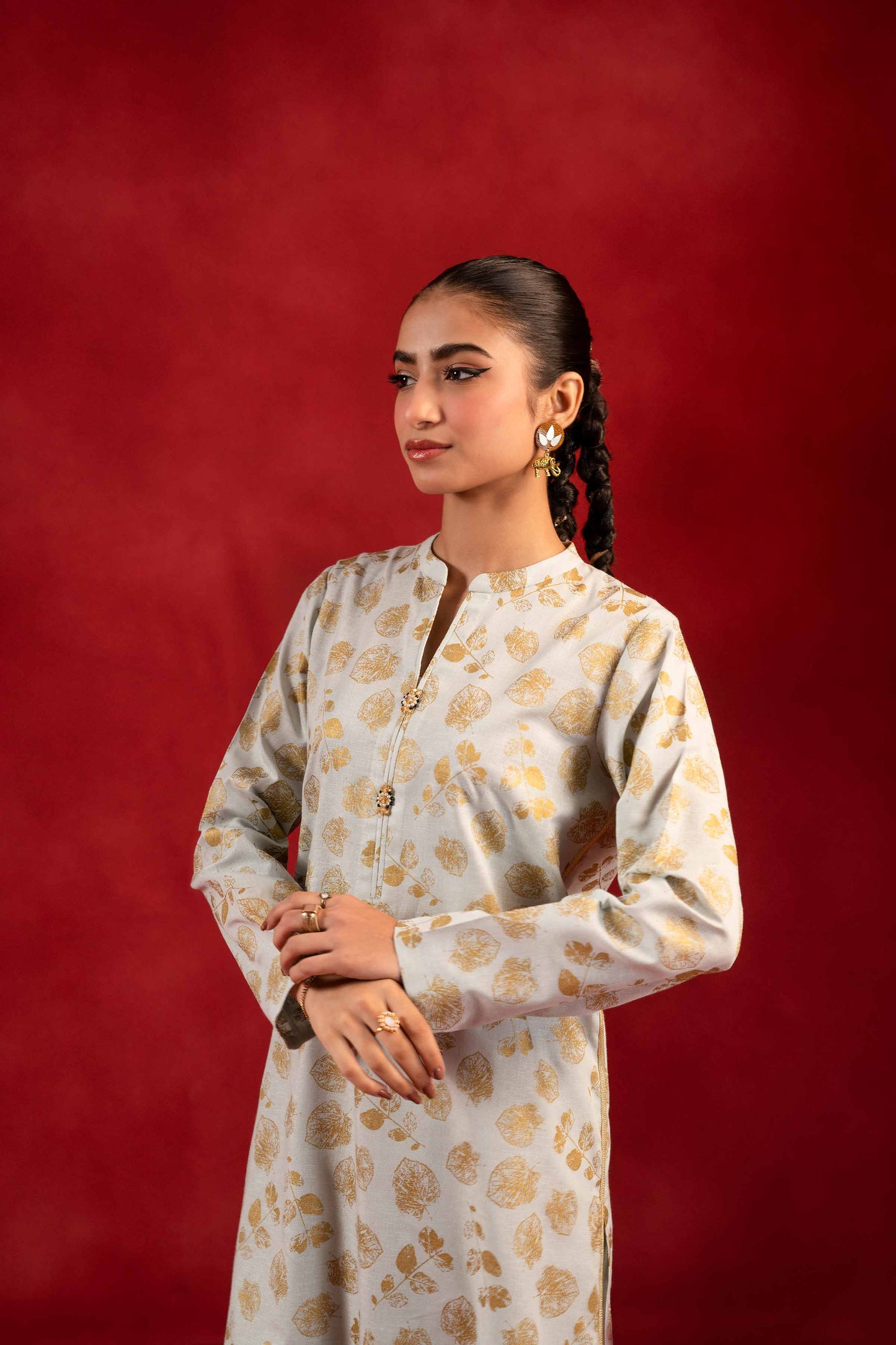 Nishat Linen - 1 Piece - Gold Printed Loose Fabric - 42304136