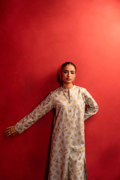 Nishat Linen - 1 Piece - Gold Printed Loose Fabric - 42304136
