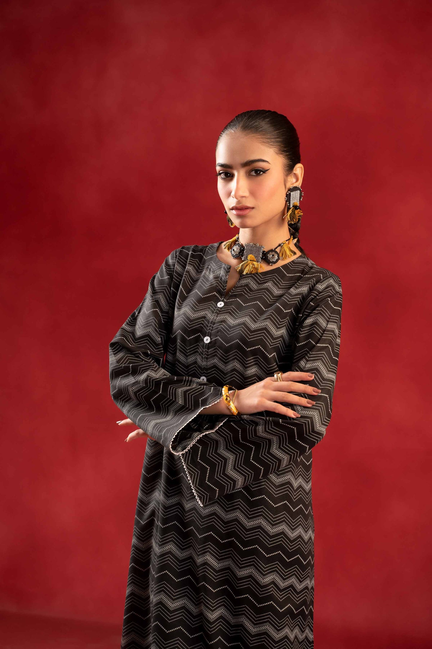 Nishat Linen - 1 Piece - White Paste Printed Loose Fabric - 42304137