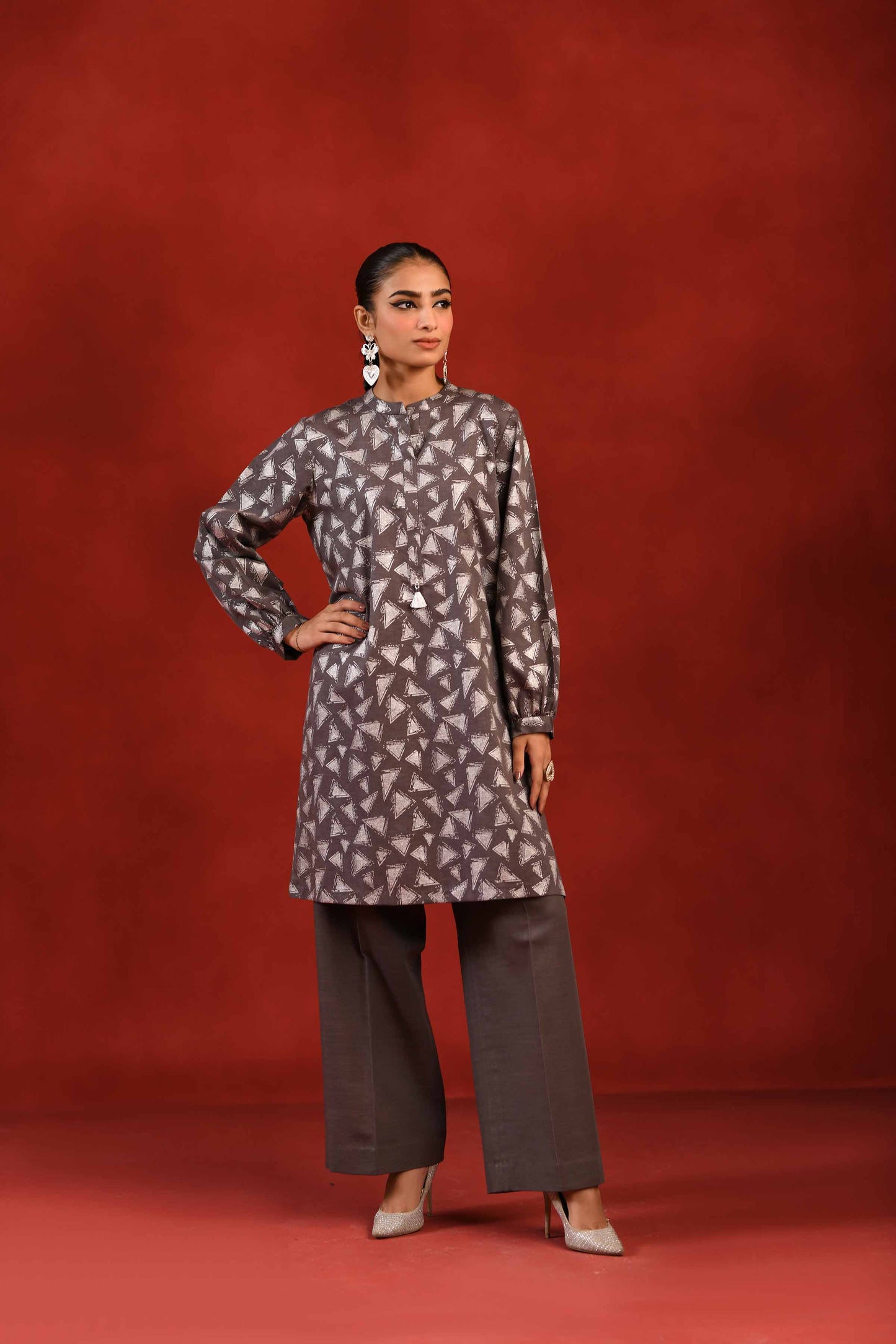 Nishat Linen - 1 Piece - Silver Printed Loose Fabric - 42304138