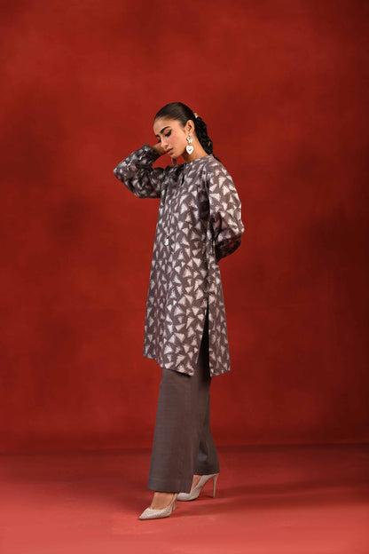 Nishat Linen - 1 Piece - Silver Printed Loose Fabric - 42304138
