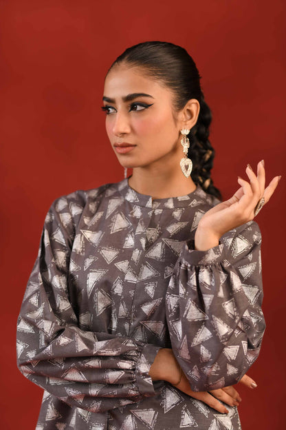 Nishat Linen - 1 Piece - Silver Printed Loose Fabric - 42304138
