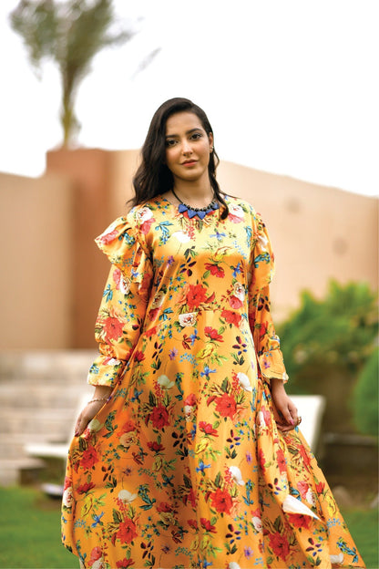 Bareeq Outfits - Yellow Printed Frock