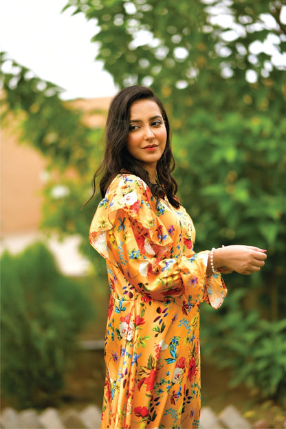 Bareeq Outfits - Yellow Printed Frock