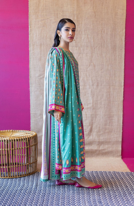 Orient - Unstitched 3 Piece Printed Linen Shirt , Linen Pant and Linen Dupatta