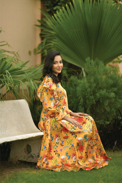 Bareeq Outfits - Yellow Printed Frock