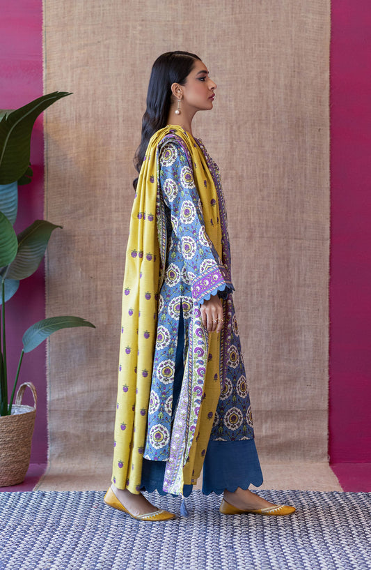Orient - Unstitched 3 Piece Printed Khaddar Shirt , Khaddar Pant and Khaddar Dupatta
