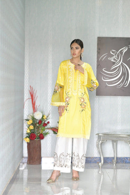Bareeq Outfits - Yellow Embroidered Shirt