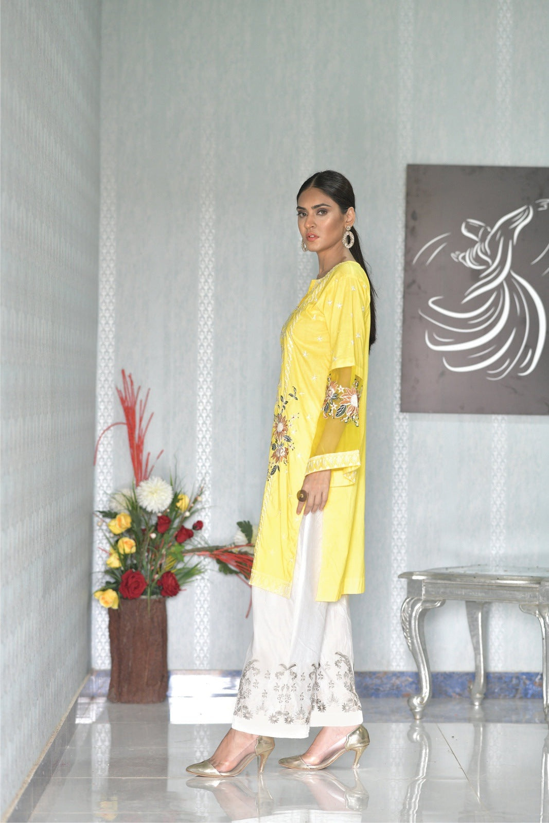 Bareeq Outfits - Yellow Embroidered Shirt