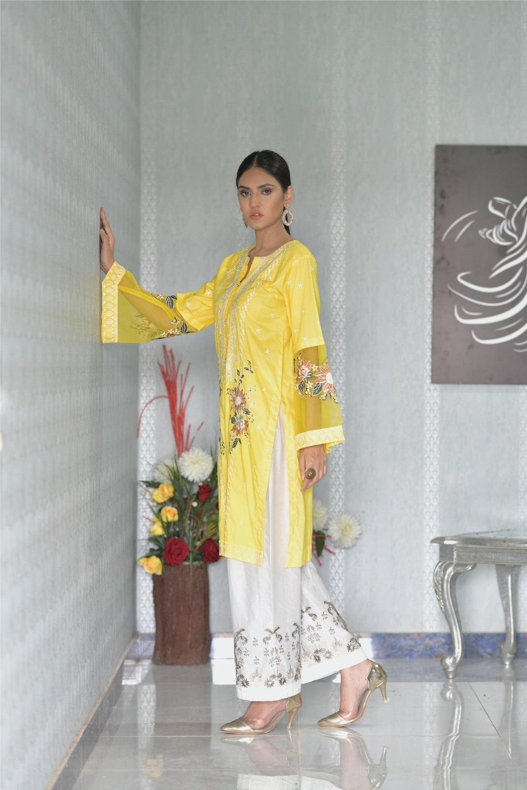 Bareeq Outfits - Yellow Embroidered Shirt