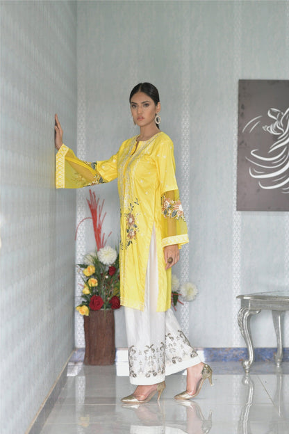 Bareeq Outfits - Yellow Embroidered Shirt