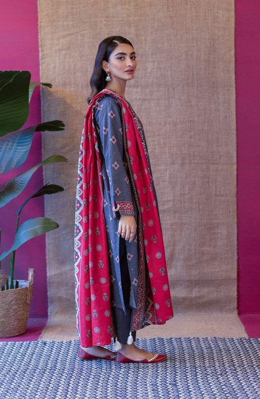 Orient - Unstitched 3 Piece Printed Khaddar Shirt , Khaddar Pant and Khaddar Dupatta