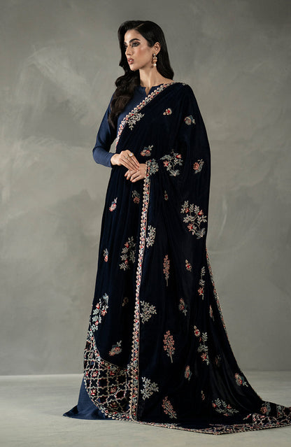 Seran - Navy Blue Velvet Shawl