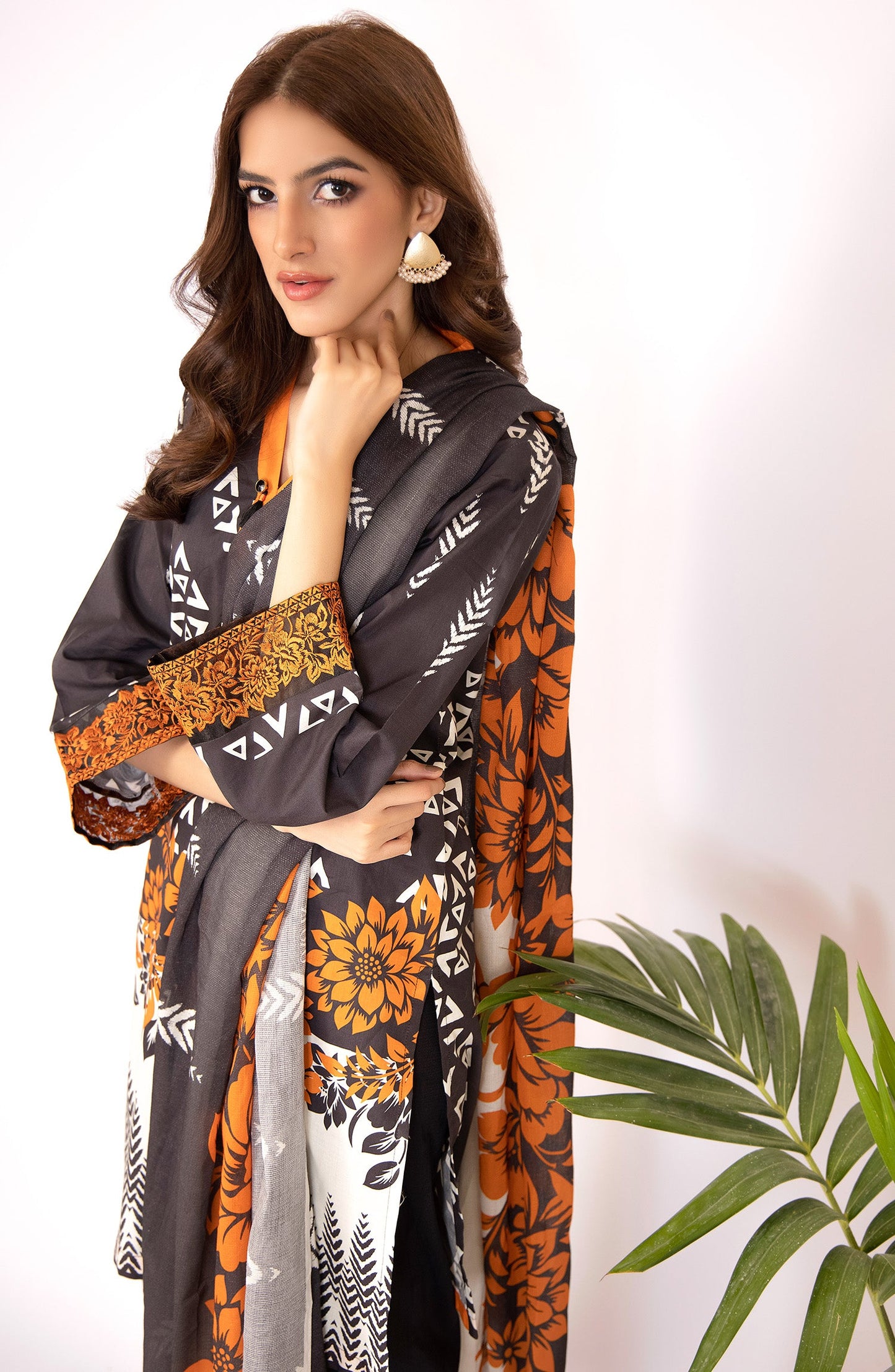Orient - Unstitched 2 Piece Embroidered Lawn Shirt & Dobby Net Dupatta