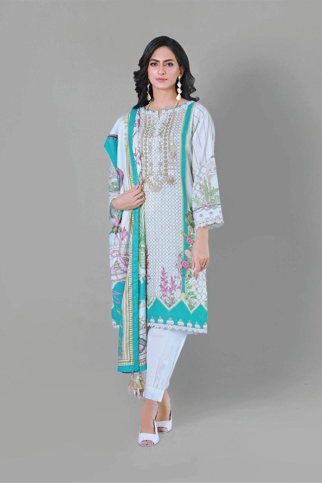 Bareeq Outfits - Bristle Brush 3 Piece Printed Suit