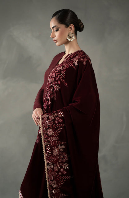 Seran - Maroon Velvet Shawl