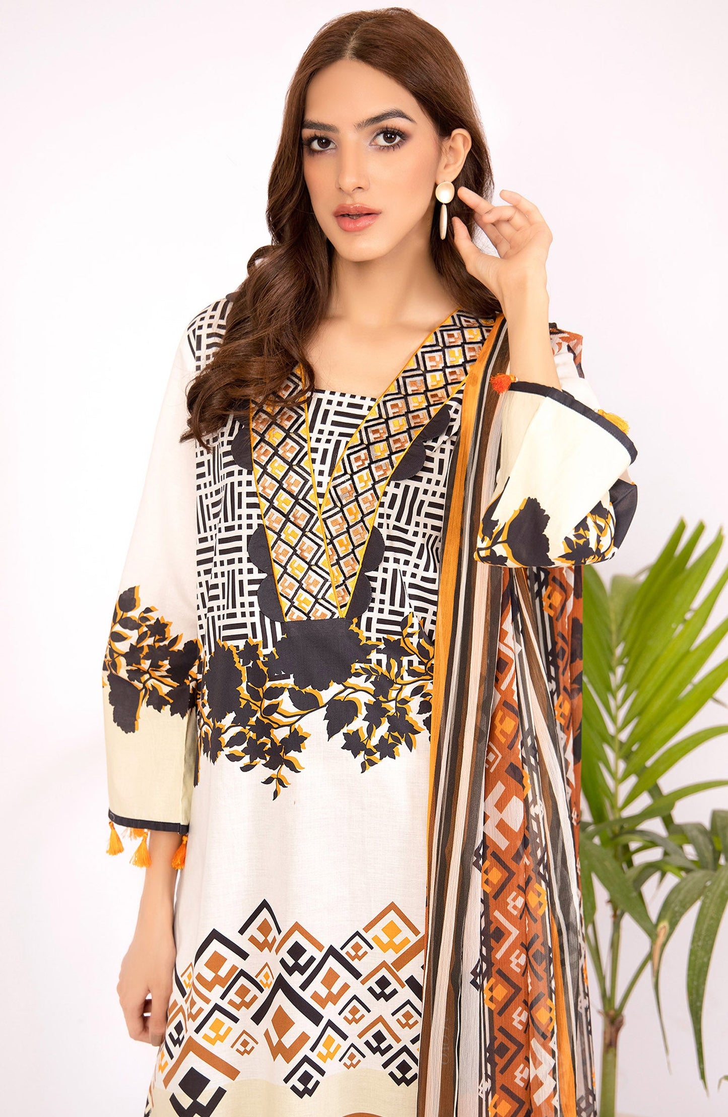 Orient - Unstitched 2 Piece Embroidered Lawn Shirt & Chiffon Dupatta