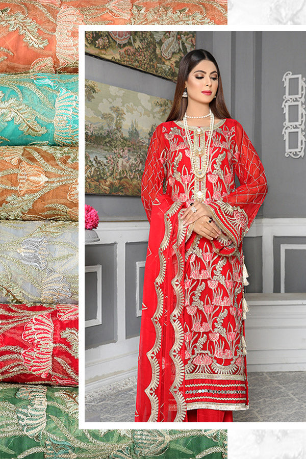 Adan's Libas - Carnelian - Luxury Desire Embroidered Chiffon 3PC