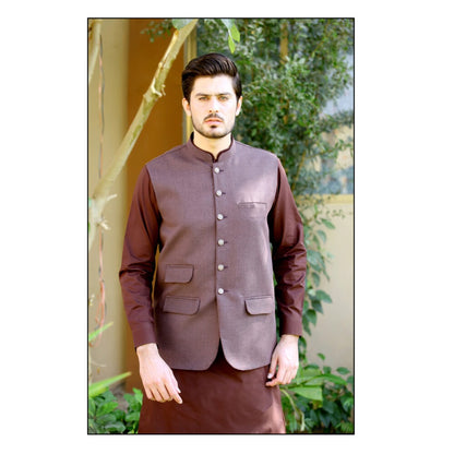 Bareeq Outfits - Chocolate-Brown Waist Coat
