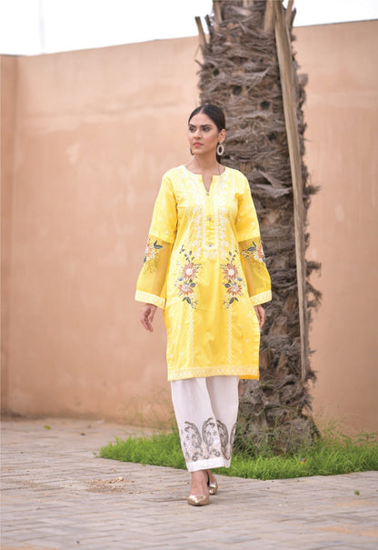 Bareeq Outfits - Yellow Embroidered Shirt