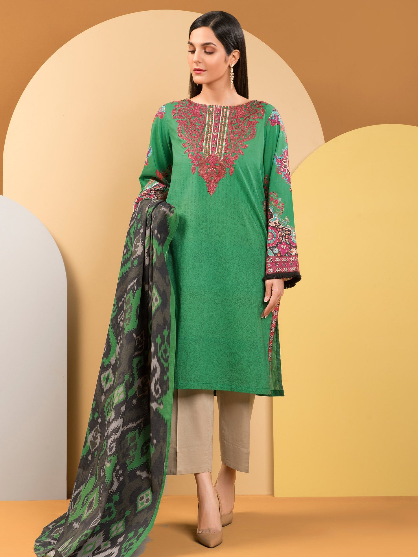 2-Piece Embroidered Khaddar Suit