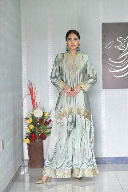 Bareeq Outfits - Mint-Green Shirt with Dhaka Pajama -2PCS