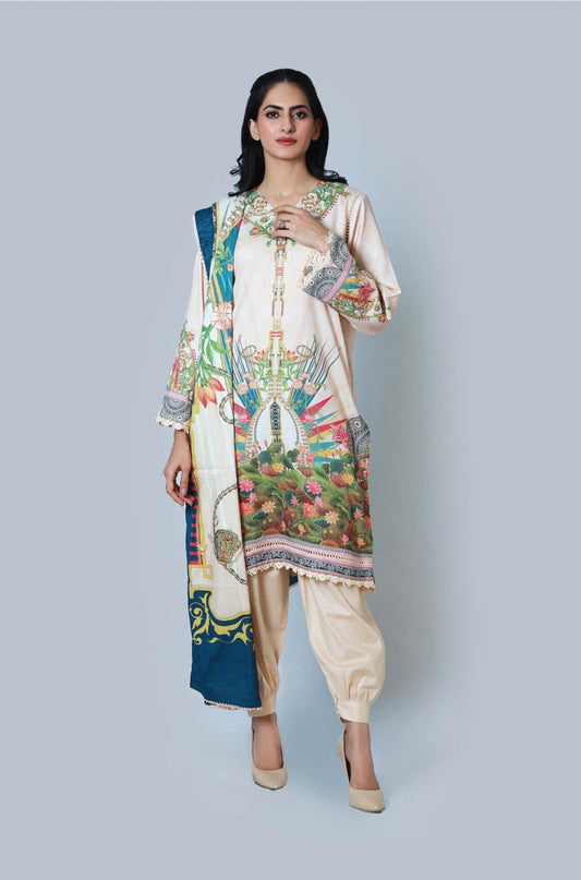 Bareeq Outfits - Classic Ivory 3-Piece Stitched Suit