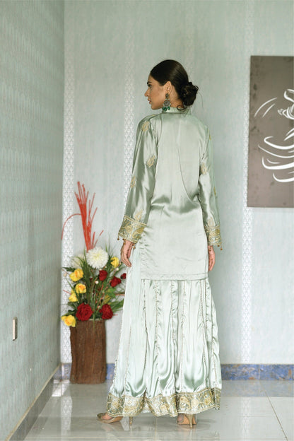 Bareeq Outfits - Mint-Green Shirt with Dhaka Pajama -2PCS