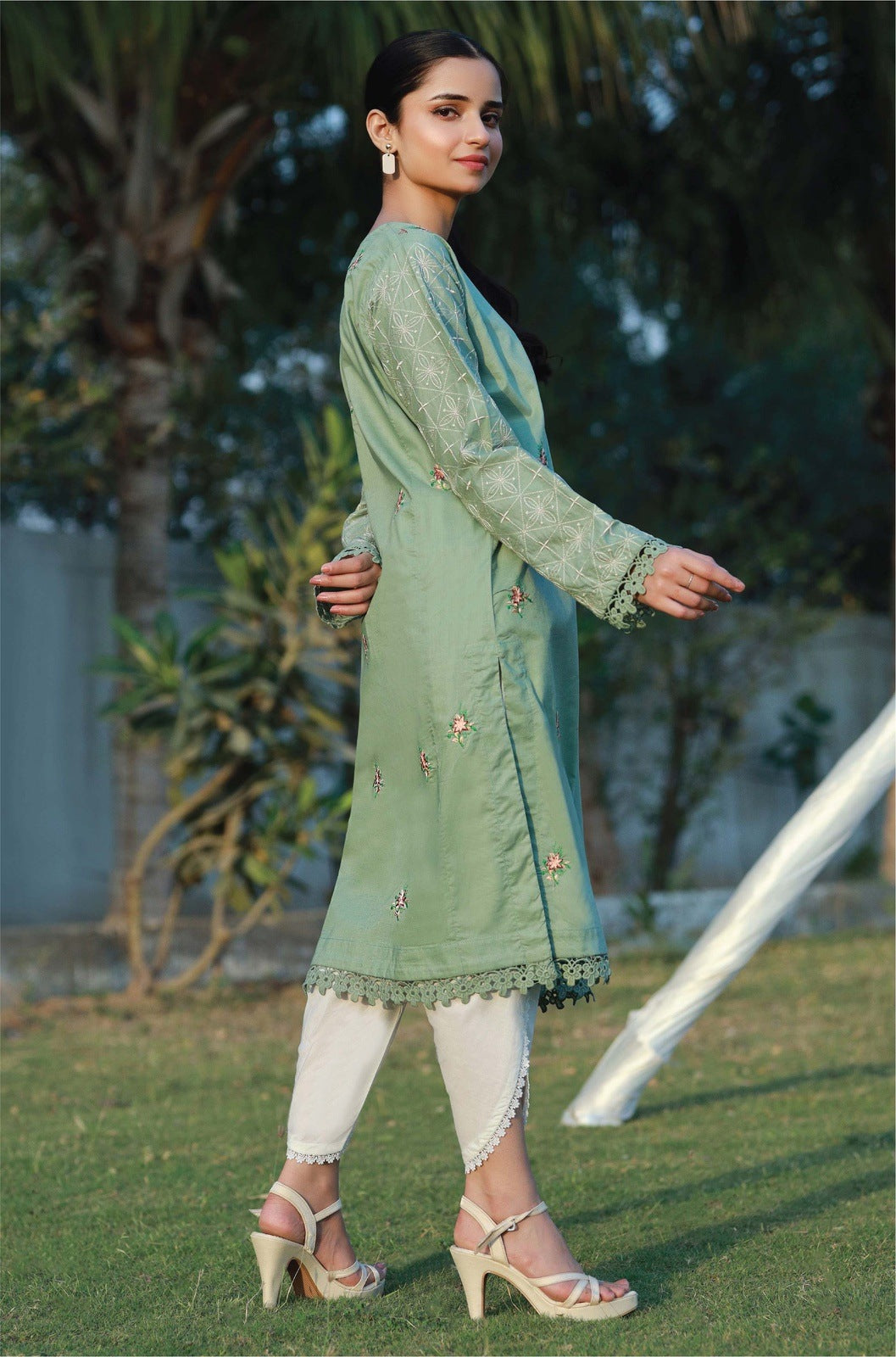 Bareeq Outfits - Imperial Pistachio Embroidered Cambric Shirt