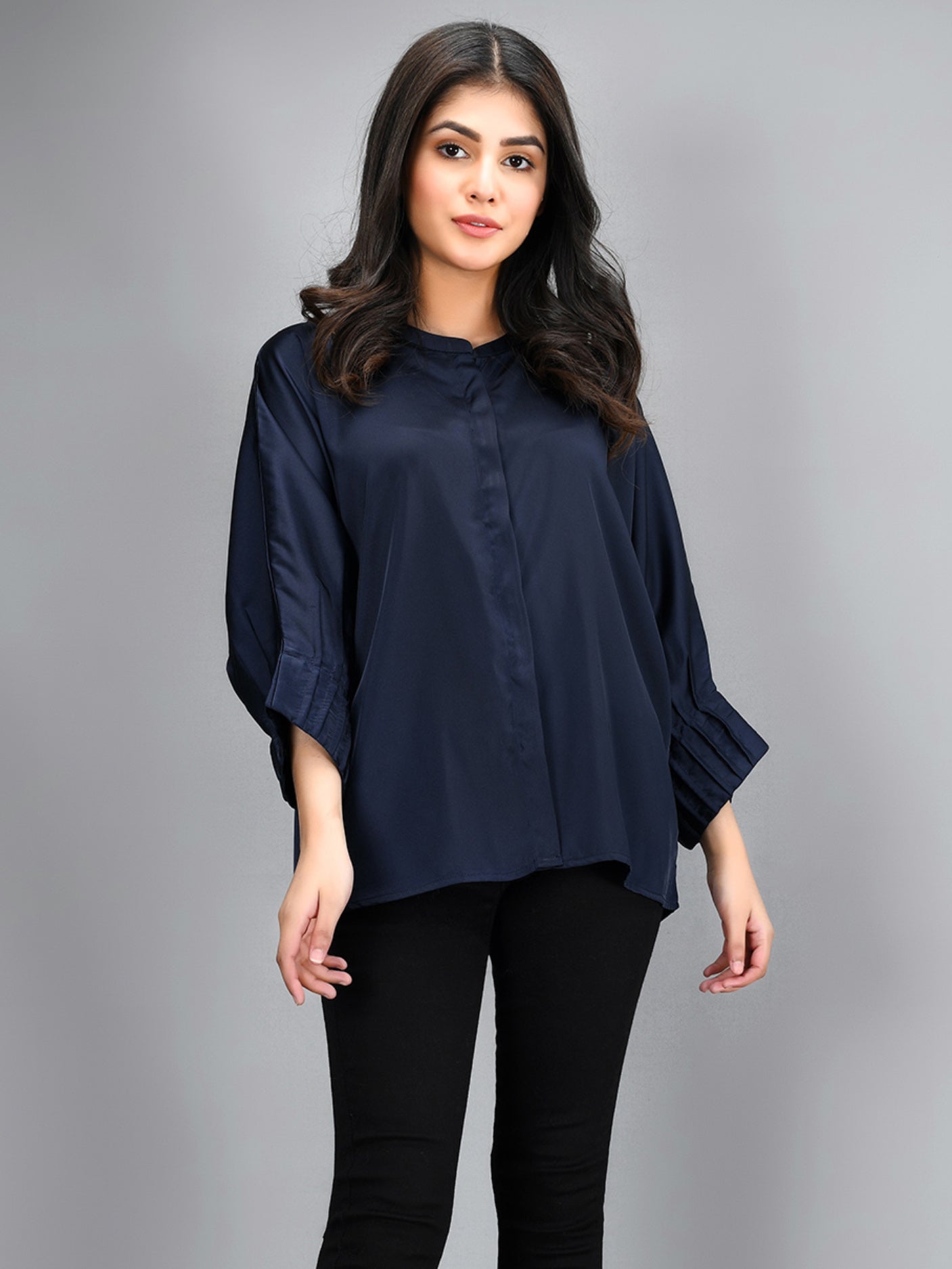 Limelight - Pleated Silk Top - Navy Blue