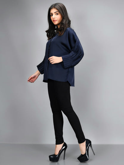 Limelight - Pleated Silk Top - Navy Blue