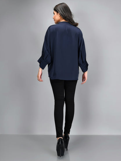 Limelight - Pleated Silk Top - Navy Blue