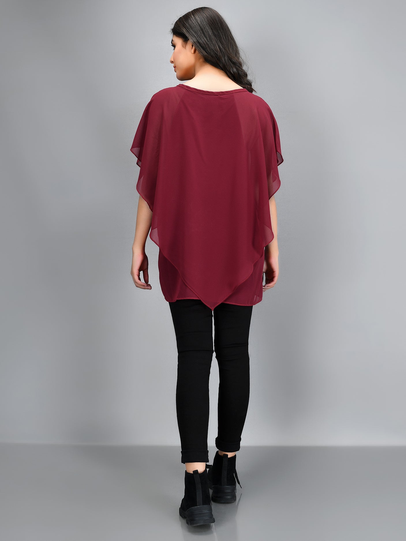 Limelight - Pleated Chiffon Top - Maroon