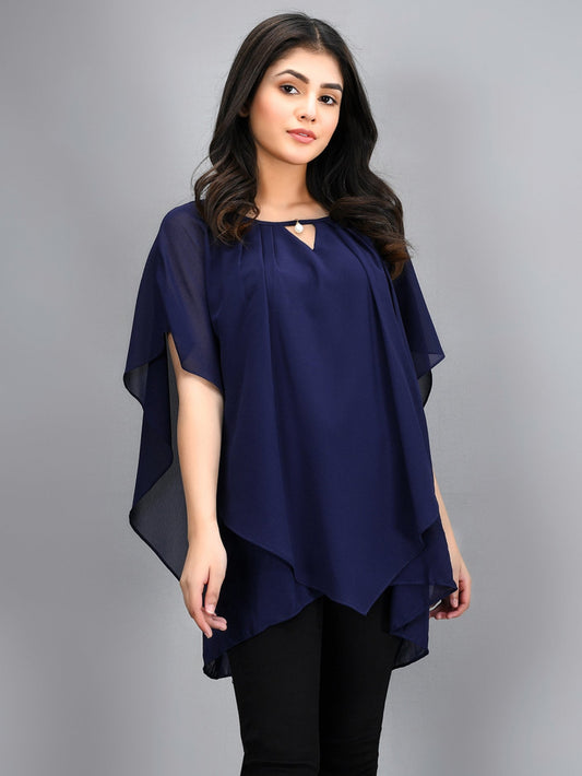 Limelight - Pleated Chiffon Top - Blue