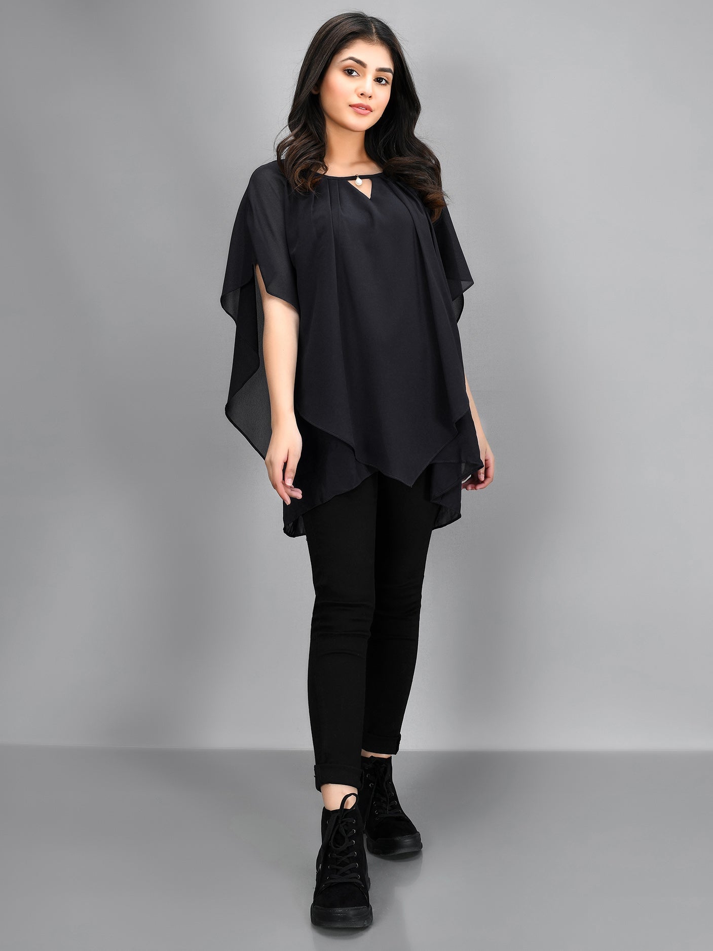 Limelight - Pleated Chiffon Top - Black