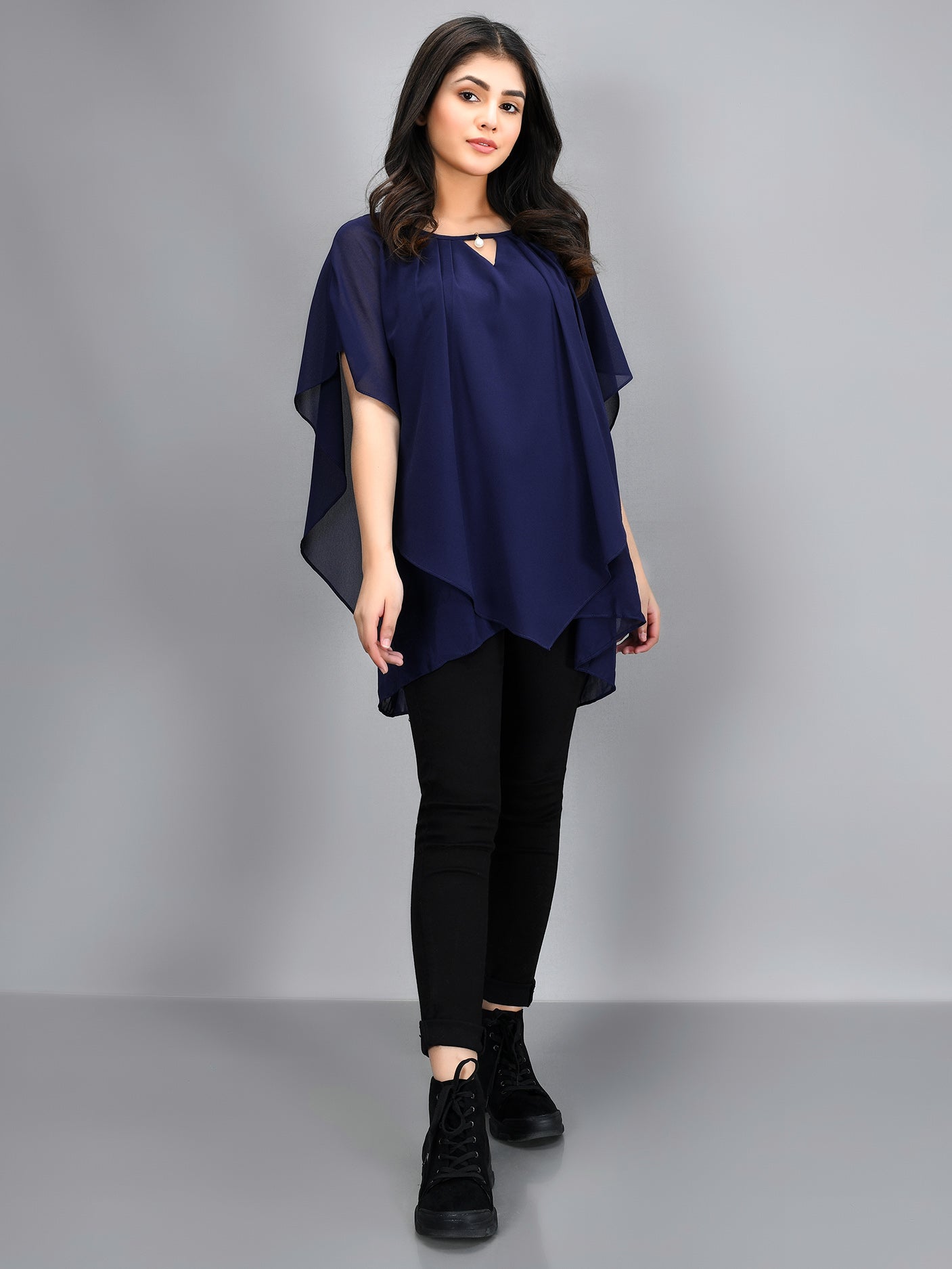 Limelight - Pleated Chiffon Top - Blue