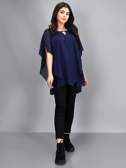 Limelight - Pleated Chiffon Top - Blue