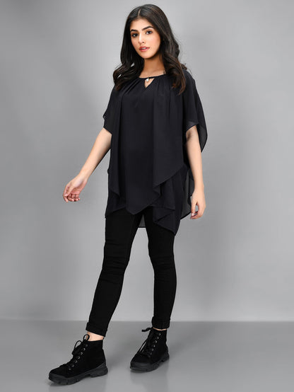 Limelight - Pleated Chiffon Top - Black