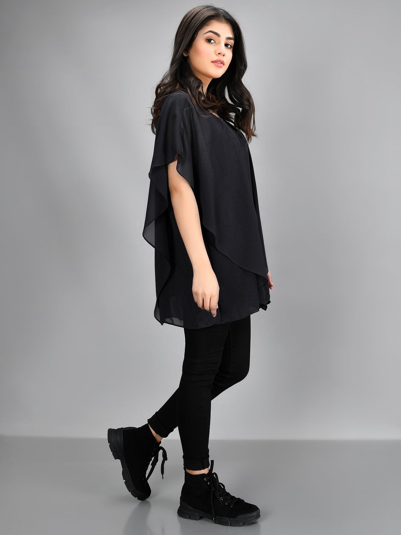 Limelight - Pleated Chiffon Top - Black