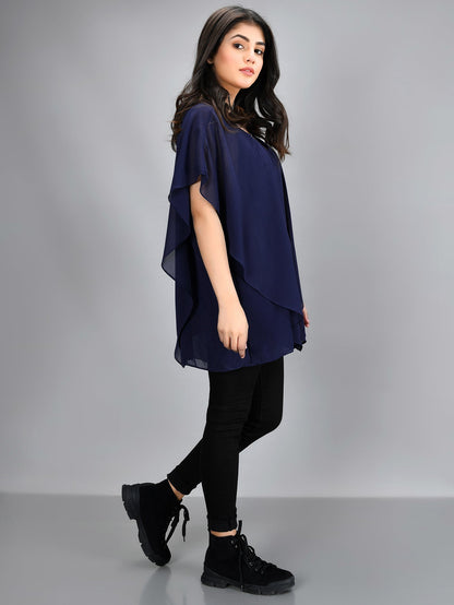Limelight - Pleated Chiffon Top - Blue