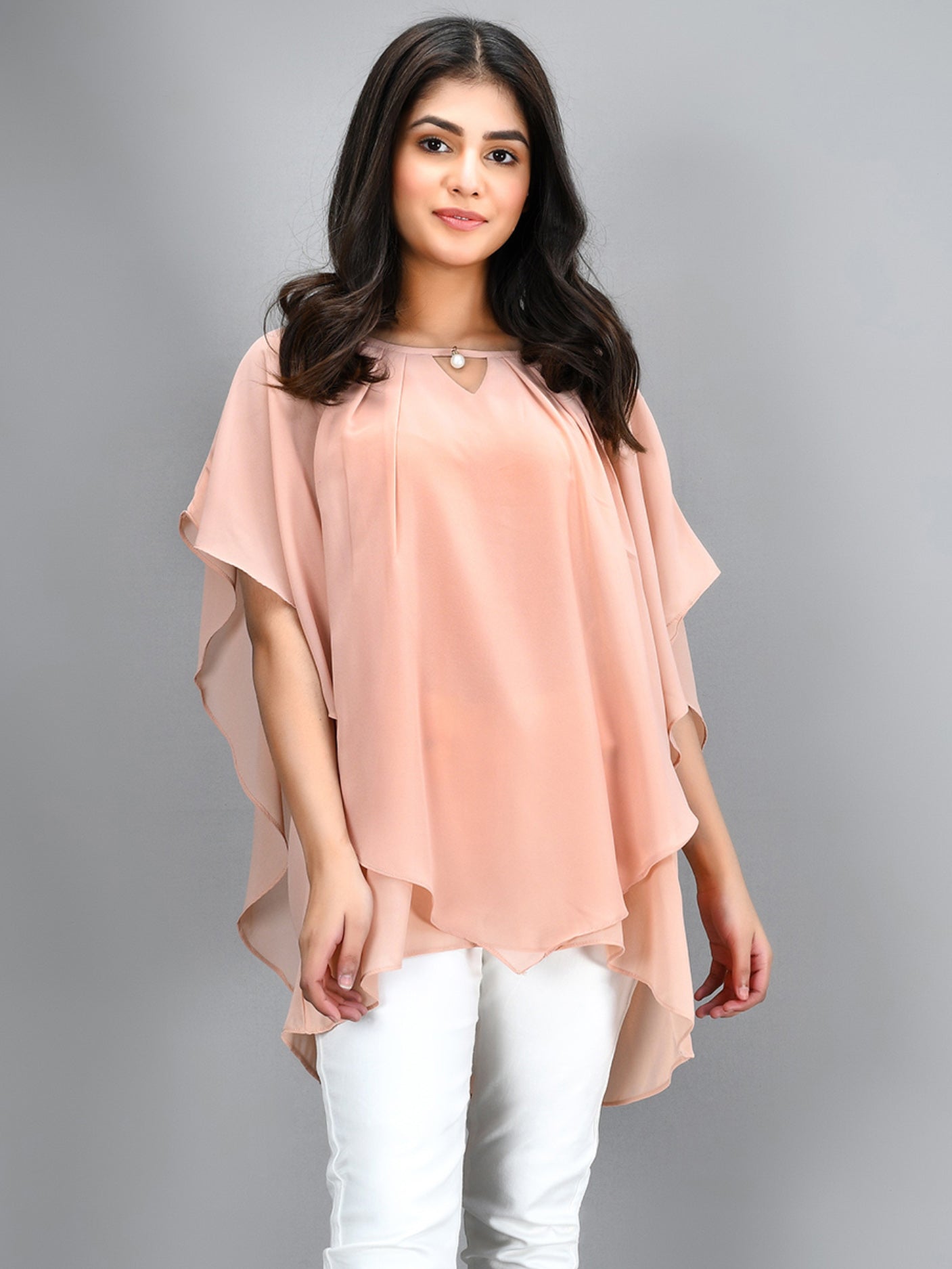 Limelight - Pleated Chiffon Top - Peach