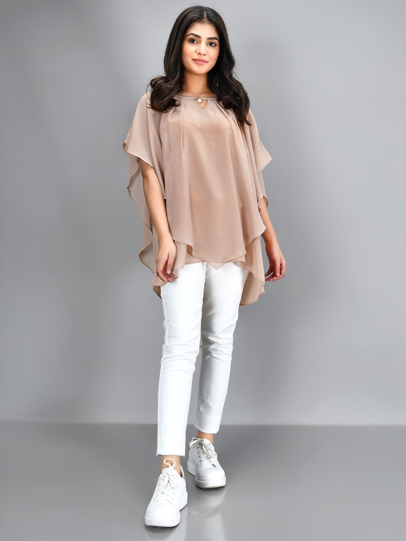 Limelight - Pleated Chiffon Top - Beige