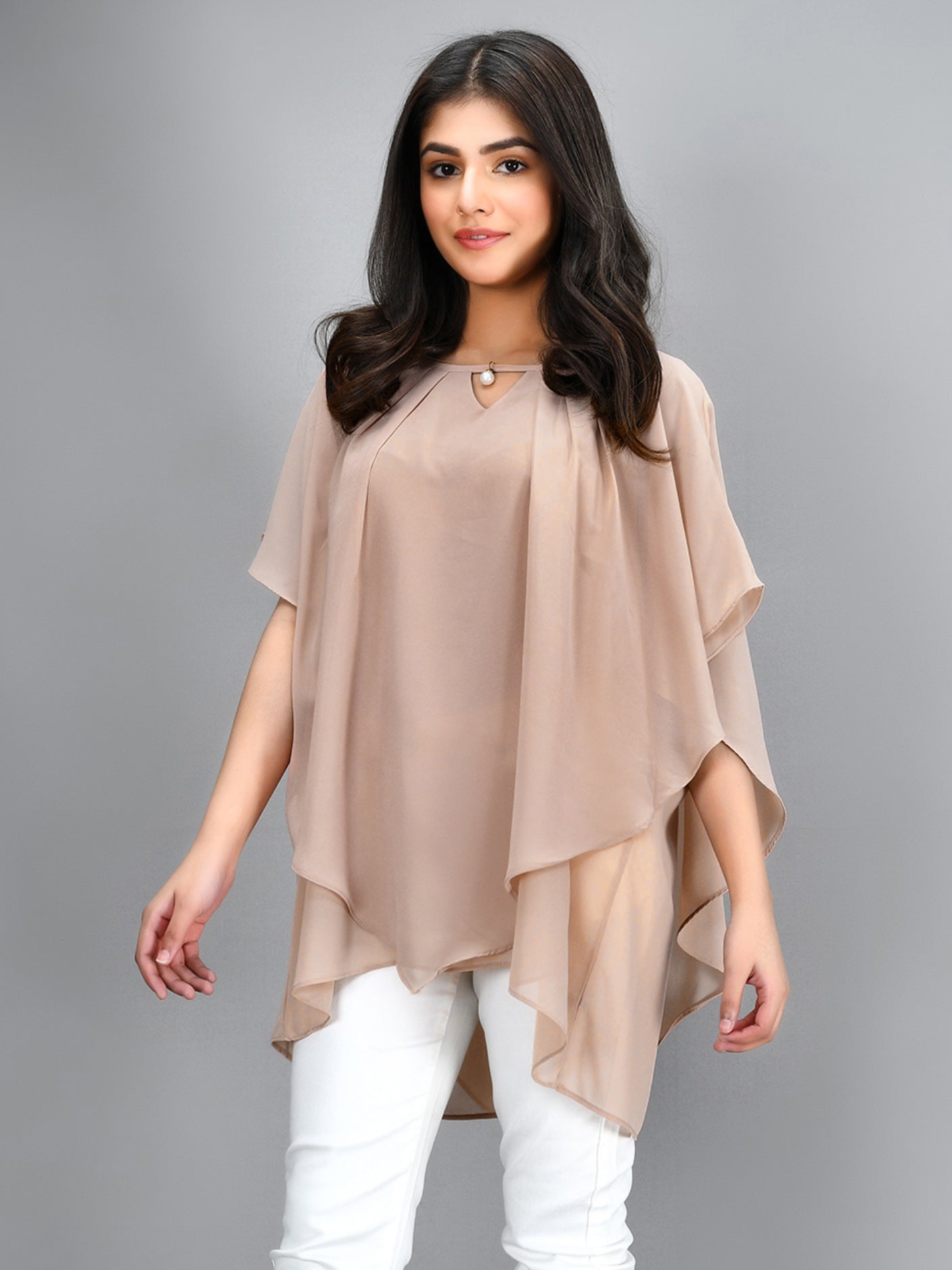 Limelight - Pleated Chiffon Top - Beige