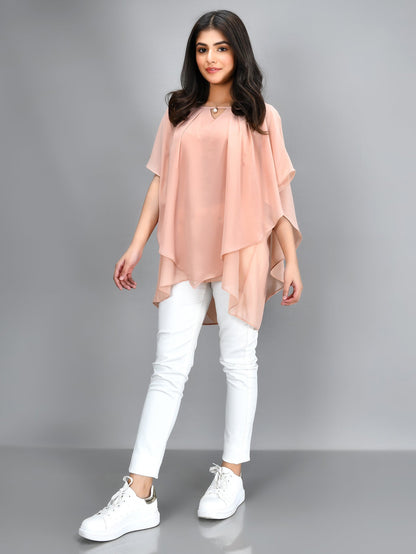 Limelight - Pleated Chiffon Top - Peach