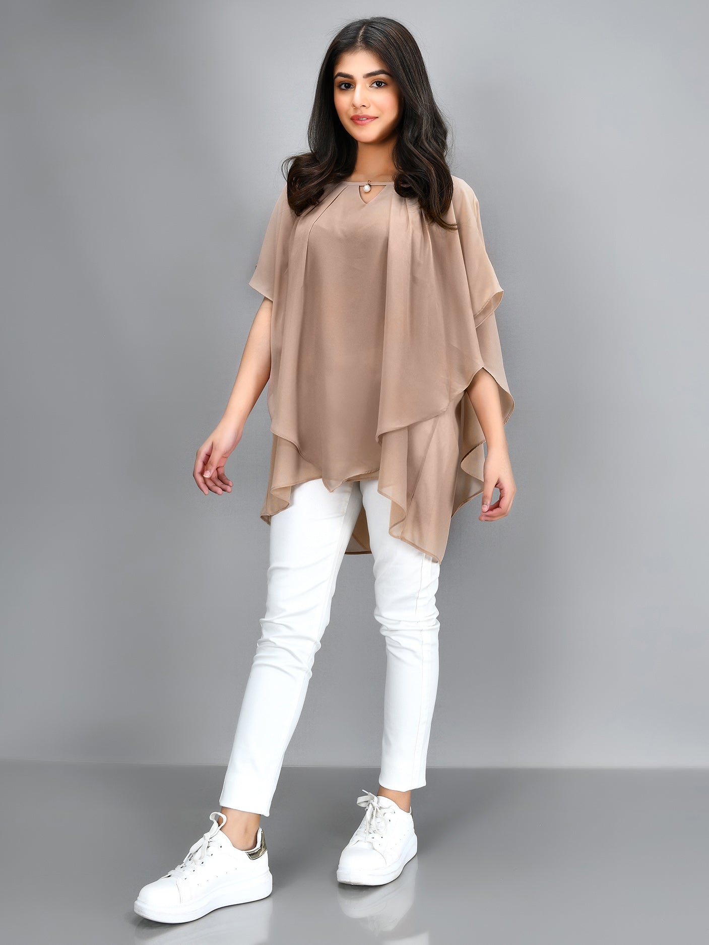 Limelight - Pleated Chiffon Top - Skin