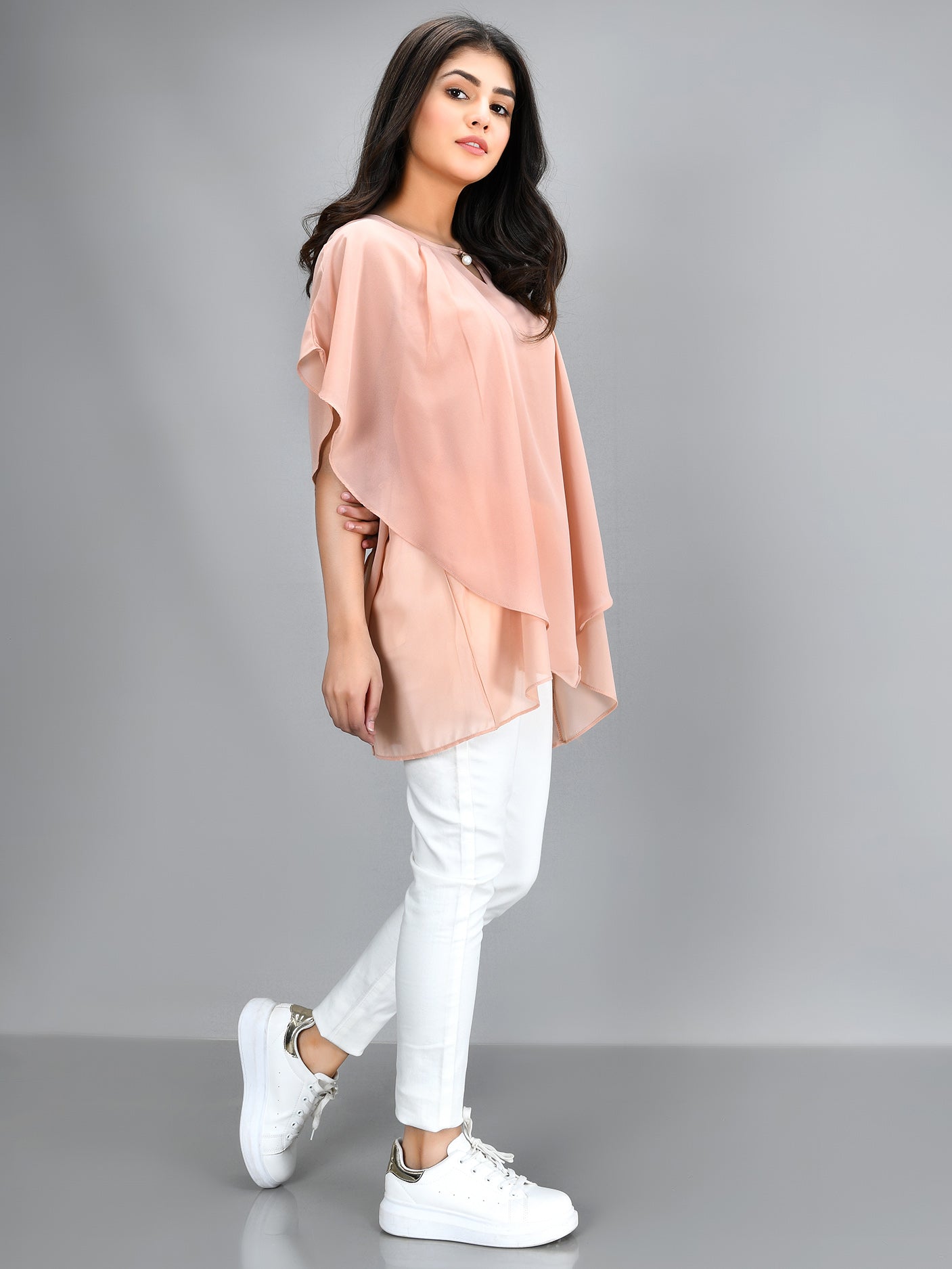 Limelight - Pleated Chiffon Top - Peach