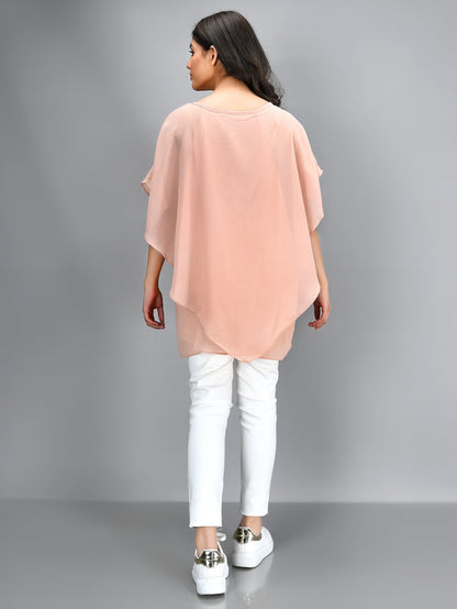 Limelight - Pleated Chiffon Top - Peach