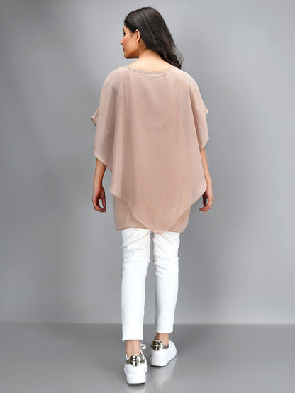 Limelight - Pleated Chiffon Top - Beige